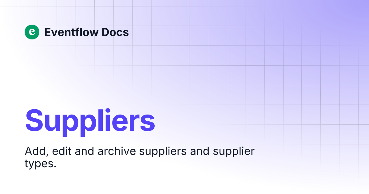 Suppliers | Eventflow Docs